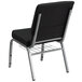 A black church chair with a silver metal frame.