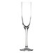A clear Stolzle flute glass with a long stem.