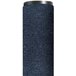 A roll of slate blue carpeting with a black border.