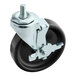 A metal and rubber caster wheel with a threaded stem and brake, designed for True Refrigeration equipment.