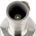 A close-up of a metal Robot Coupe Bell Cover Assembly with a green knob.