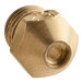 A close-up of a brass Vulcan orifice nozzle with a small hole.