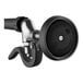 A black and silver Equip by T&S pre-rinse faucet with a black handle.