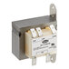 A small white rectangular transformer with metal brackets.