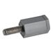 A grey metal thumbscrew with a screw head.