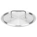 A Vollrath stainless steel pot lid with a loop handle.