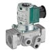 A close-up of an Imperial 1134 Solenoid Gas valve with a green button and a green valve.