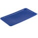 A blue Carlisle rectangular plastic lid on a food pan.