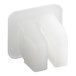 A white plastic Scotsman catch screw with a square hole.