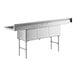 A white background with a 90" long stainless steel Advance Tabco commercial sink with two drainboards.