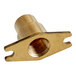 A gold metal Manitowoc Ice female wing adapter with a threaded nut and a hole.