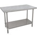 An Advance Tabco stainless steel work table with a shelf.