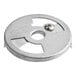 A round metal disc with a hole in the center.