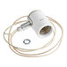 A white light fixture with a cord and a metal tube connected to a white electrical plug.