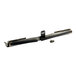 A black and silver metal bar with a couple of small metal objects.