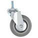 A metal 4" swivel stem caster for carts.