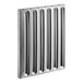 A stainless steel hood filter with vertical slats, measuring 25 inches high by 20 inches wide.