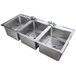 Regency 16 inch x 20 inch x 12 inch 16-Gauge Stainless Steel Three Compartment Drop-In Sink with (2) 8 inch Faucets