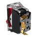 A Blodgett 6498 red rocker switch with metal and plastic components.