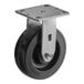 A Vulcan rigid caster with a metal plate and black and grey wheels.