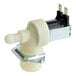 A white plastic Manitowoc Ice water inlet valve with a metal holder.