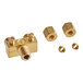 A gold brass threaded connector with nuts on a Vulcan Dual Pilot Gas Valve.
