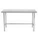 A white rectangular stainless steel work table with metal legs.