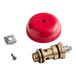 A steam inlet assembly kit with a red knob, brass valve component, screw, and metal clip.