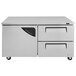 A stainless steel Turbo Air undercounter refrigerator with two drawers.