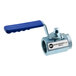 A metal shut off valve with a blue handle, labeled as an American Range A80201.