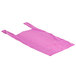 A magenta plastic T-shirt bag.