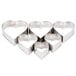 A group of six Ateco stainless steel heart shaped cookie cutters.