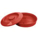 A red Carlisle polypropylene tortilla server with a lid.