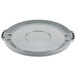 A grey plastic lid for a Continental round trash can with a circular hole.