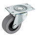 A Frymaster caster with a metal wheel and gray rubber tire on a metal plate.