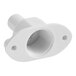 A close-up of a white plastic Ice-O-Matic drain adapter with a hole in it.