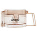 A clear plastic Waring grinding bowl with a black handle and clear lid.