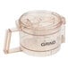 A clear grinding bowl with a handle for a Waring food processor.