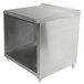 A stainless steel Advance Tabco work table with an open front cabinet base.