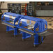 A navy blue Cambro salad bar with food trays on wheels.
