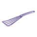 A purple Mercer Culinary slotted turner with a purple handle.