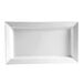 A white rectangular porcelain platter with a white border.