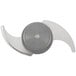 A grey circular Robot Coupe fine serrated blade with a silver circle.