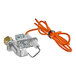 A pair of orange wires with a metal connector.