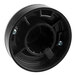 A black round plastic knob with a screw and two holes.