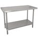 An Advance Tabco stainless steel work table with a galvanized undershelf.