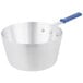A Vollrath Wear-Ever aluminum sauce pan with a blue silicone handle.