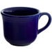 A cobalt blue Tuxton round coffee cup with a handle.