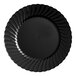 A WNA Comet black plastic plate with a curved edge and swirl pattern.