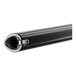 A close-up of a black cylinder with a metal end.